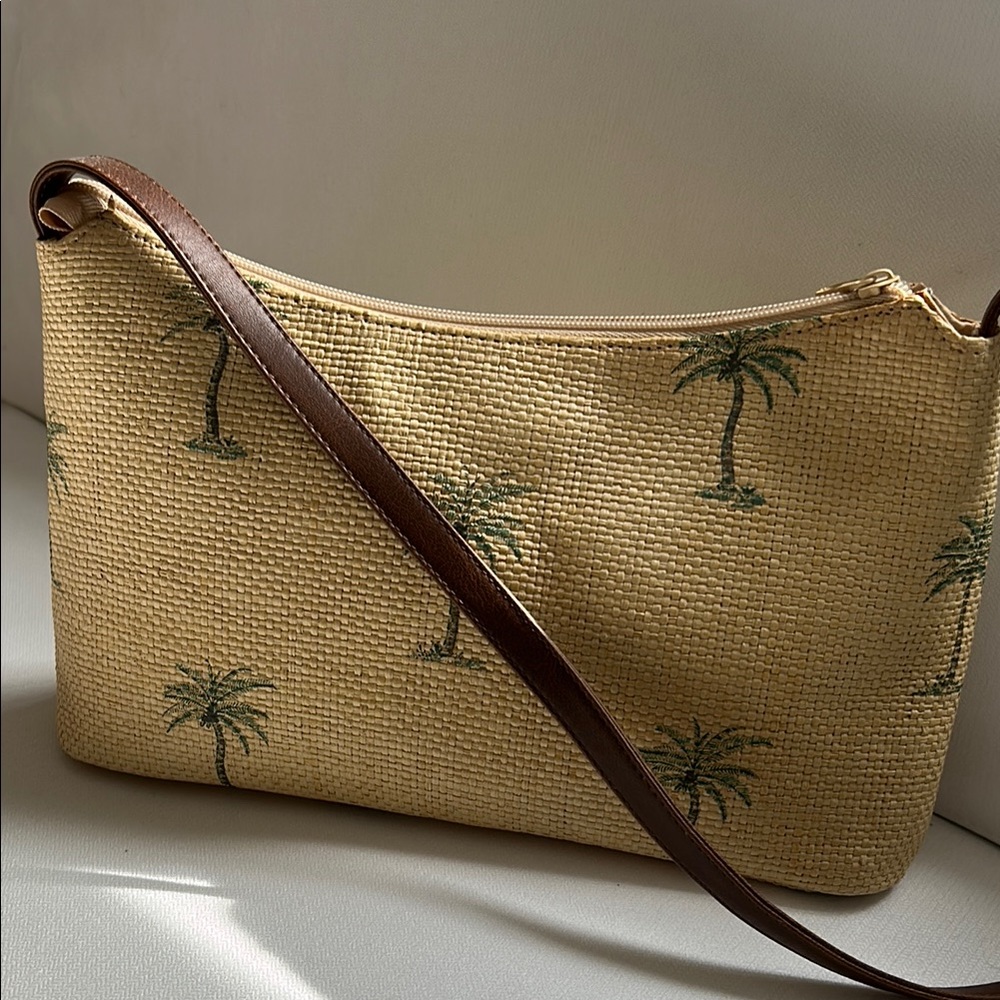 NWOT Palm Tree Patterned Tan and Brown Crossbody Bag.